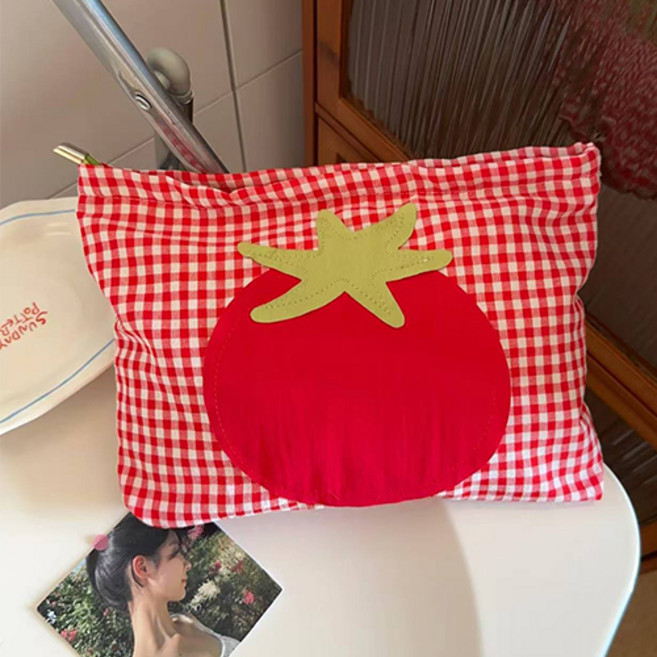 여행용 화장품 소품정리 이너백 대용량 보부상 체크 토마토 파우치 P173