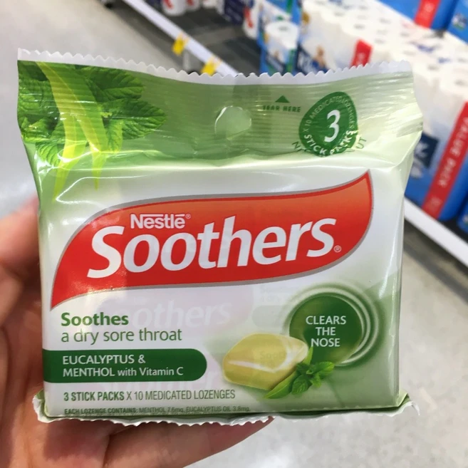 네슬레 수더스 유칼립투스 멘솔 목캔디 Nestle Soothers Throat Eucalyptus Menthol, 120g, 3개 - 쿠팡