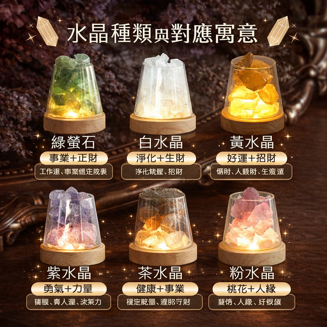 水晶擴香杯 氣氛燈 臥室床頭燈, 五色水晶擴香杯, 1組