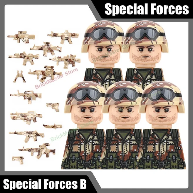 MOC 군사 특공대 빌딩 블록 러시아 영국 도시 SWAT 경찰 피규어 VDV 배낭 브릭 장난감 선물, 07 Special Forces B