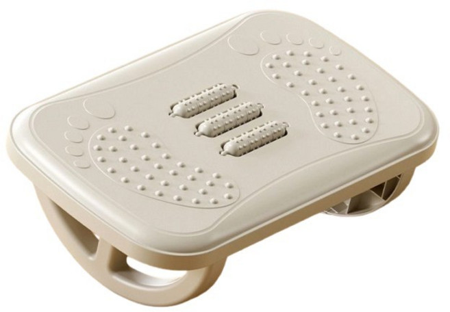 桌下踩腳凳 辦公室用腳踏墊, 可搖款腳矮凳, 卡其白