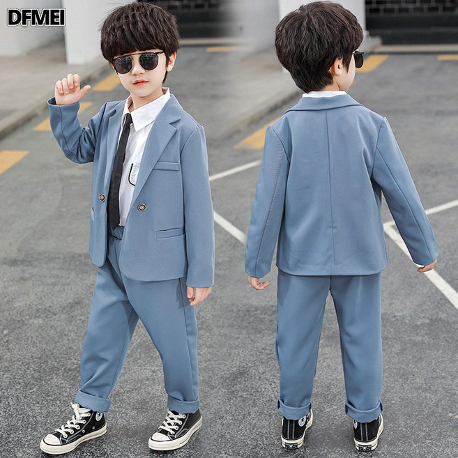 DFMEI 男童西裝套裝寶寶秋裝洋氣小西服風休閒帥氣花童主持禮服