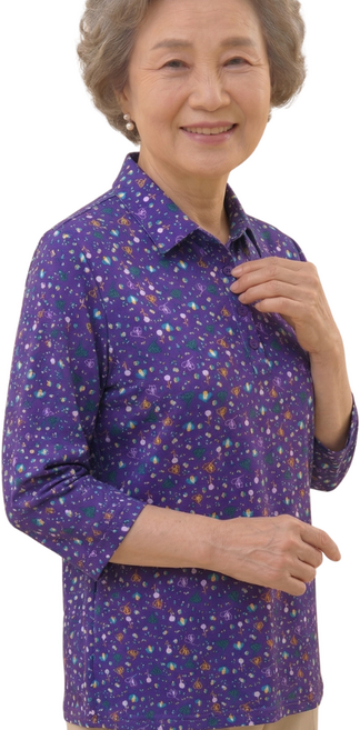 마그랜마 70대 80대 엄마 할머니 화사한 잔꽃 7부 카라 티셔츠 시원한 봄 여름 외출복 (감사엽서 패키지)