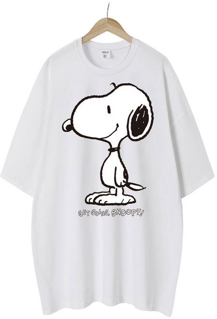 엠제이스타 피너츠 정식라이센스 여성 빈티지 스누피 반팔 루즈핏 롱 프린팅 캐릭터 티셔츠 오버핏 반팔티