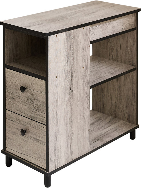 兩抽旋轉邊櫃 附插座 床邊櫃 沙發邊桌 小空間收納 抽屜櫃 實木腳, 杉木, 2層