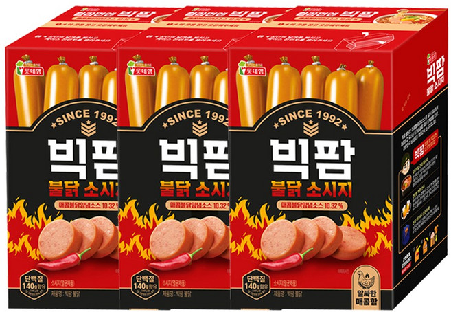 롯데햄 빅팜 불닭 간식 소시지, 600g, 3개