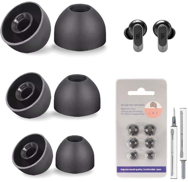 JBL Tour Pro 3용 교체용 이어 팁 실리콘 미끄럼 방지 충전 케이스에 적합 클리너 키트 포함(S/M/L) - 블랙 328082, JBL Tour Pro 3용 교체용 이어 팁, 실리콘