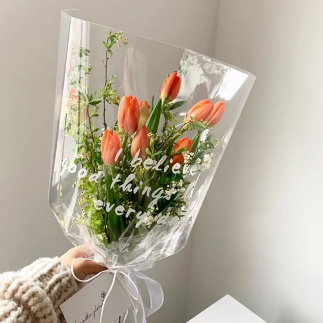 위캔바이 꽃다발 투명포장지 레터링 OPP 대형50장 한송이50장, 50개