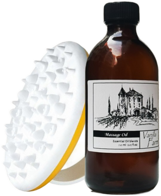 香草農場 好保濕輕質按摩油體刷組 促進循環 舒緩放鬆 改善乾燥 淋巴排毒, 1個, 250ml