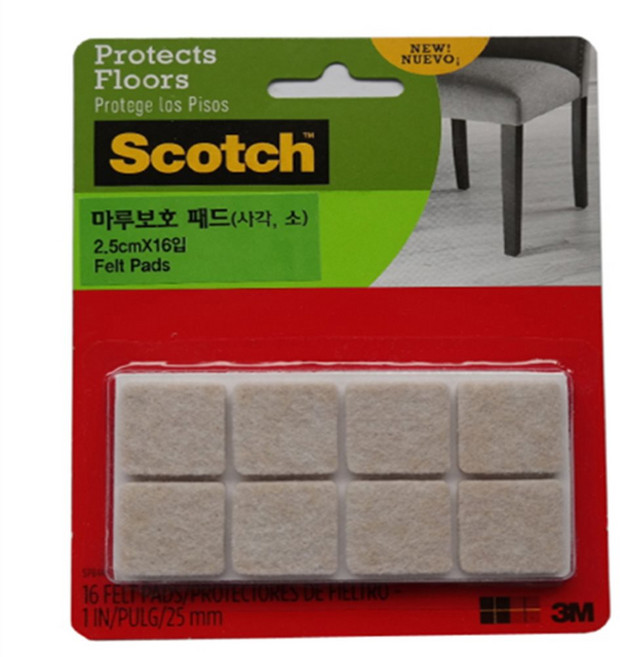 김프로센터 3M 마루보호 패드 사각 소 2.5 x 2.5cm 16매입 의자발받침 의자발소음방지 의자발캡