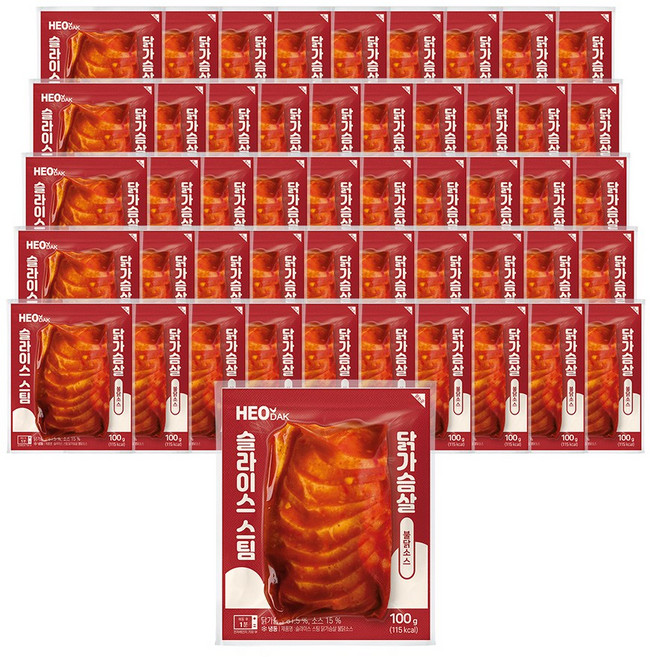 허닭 슬라이스 스팀 소스 닭가슴살 100g 불닭소스, 50개