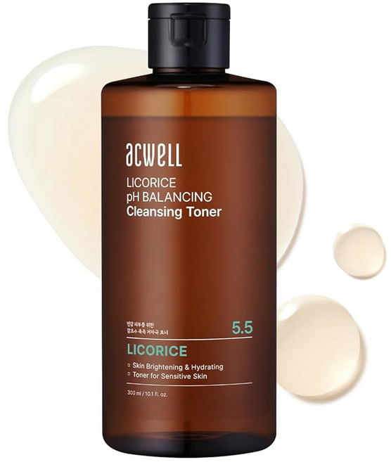 ACWELL 감초 pH 밸런싱 클렌징 토너 5.07 fl.oz. - PH5.5 하이드레이팅 메이크업 아스트린젠트 피부 클리어링 색소 침착 감소 여드름 및 다크 스팟 감소, 10.14 Fl Oz (Pack of 1), 1, 300ml