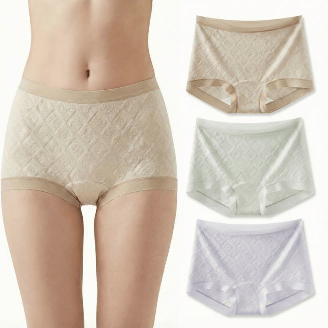 Ali The Fox 3종 네모 팬티 속바지 심리스 여성 팬티 세트 안말리는 3D 자카드 사각 드로즈 Y존 부각없는 편안한 중년 엄마 옷 선물