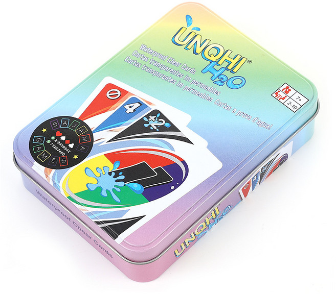 2025 새로운 112pcs UNO H2O 카드 게임 방수 압력 증거 PVC 플라스틱 투명 어린이 장난감 재생, 01 METAL BOX-Ho2