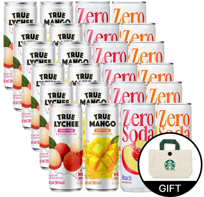 클룹 베스트 A세트(제로소다 복숭아6+오렌지6+트루 100% 리치6+망고주스6), 24개, 250ml