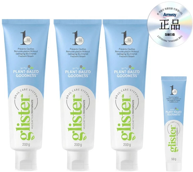 암웨이 글리스터 프로액션 컴플리트 치약 200g x 3개 + 여행용 50g x 1개, 1세트 - 쿠팡