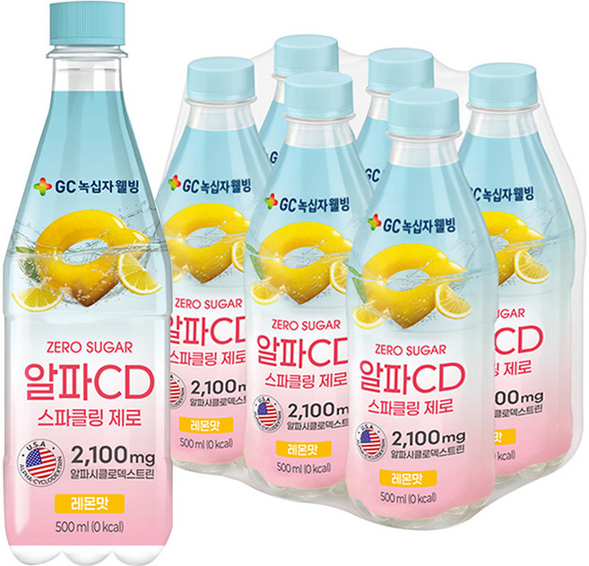 GC녹십자웰빙 알파CD 스파클링 제로 레몬맛, 6개, 500ml