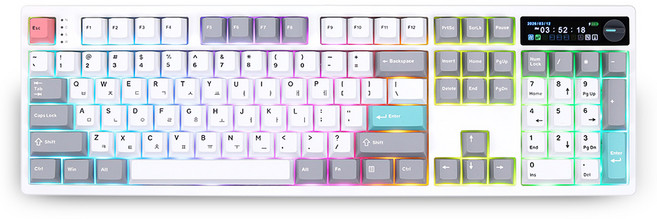 VARO V104K KNOB LCD 유무선 기계식 키보드 풀배열 사무용 키보드 (화이트 저소음 민트축), V104K NEXUS, 화이트, 저소음 민트축