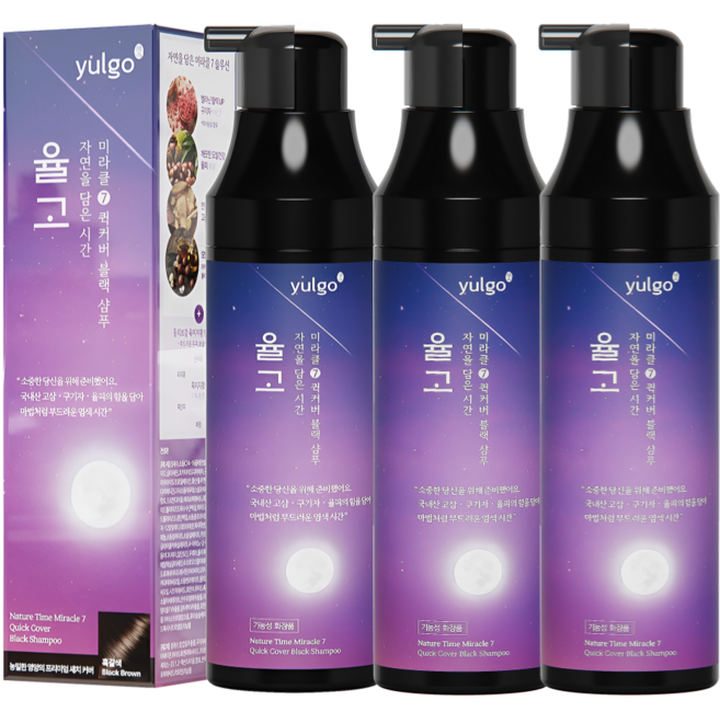 율고 자연을 담은 시간 순한 새치 염색샴푸 흑갈색, 3개, 200ml
