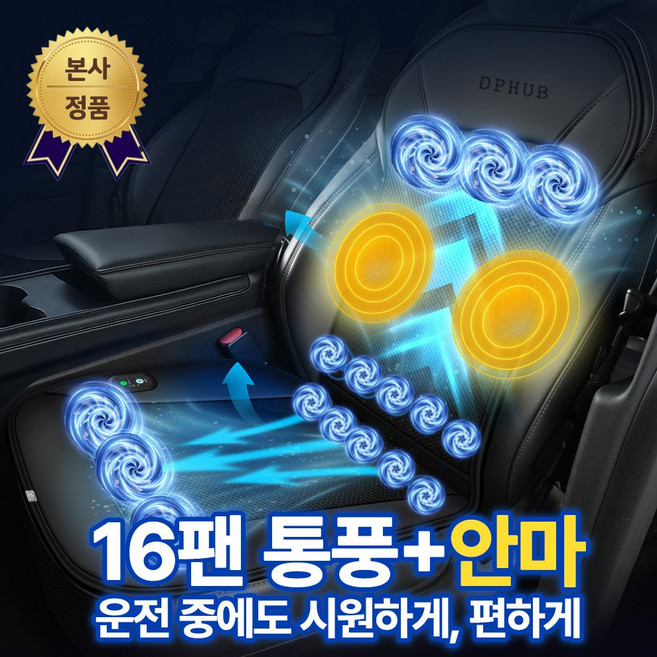 DP 자동차 통풍시트 16팬 마사지 안마 시트 12V 전용 쿨시트, 1개, 블랙