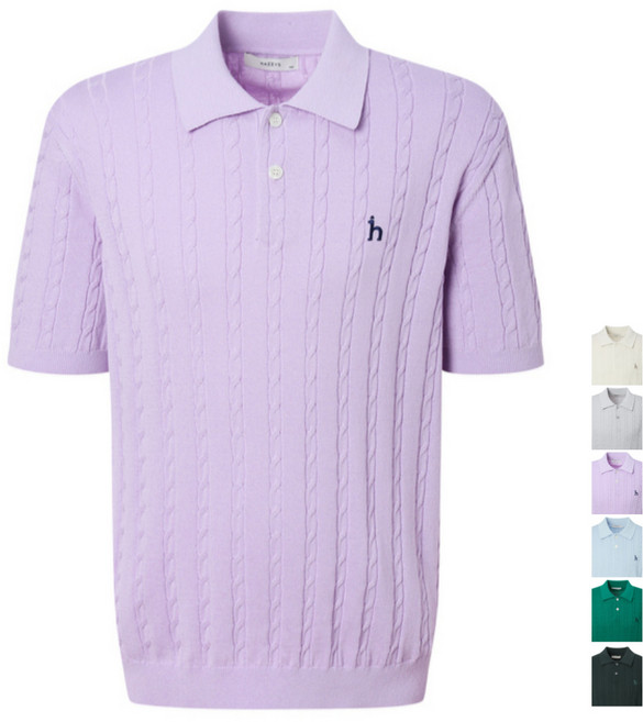 헤지스 맨 아이코닉 케이블 반팔 카라 니트 90~115 size 남성 의류 카라티