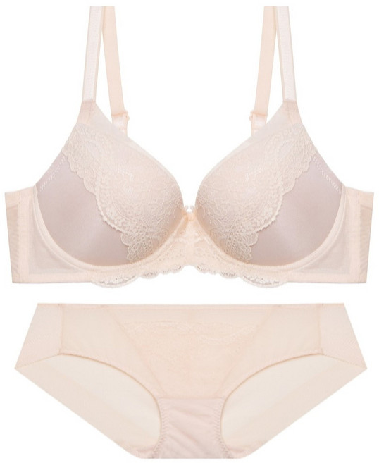 에블린[세트] MbyE_로맨티크_솔리드 노와이어 브라+헴팬티(베이지) BEIGE EBBRFA415H EBWQFA415H