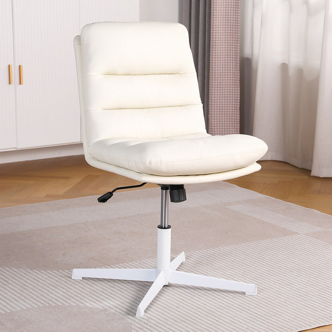 SeekFun 컴퓨터 의자 사무용 화장대 높낮이조절 학생 공부 책상의자 사무실 가죽 인테리어 고정 체어, 화이트/White