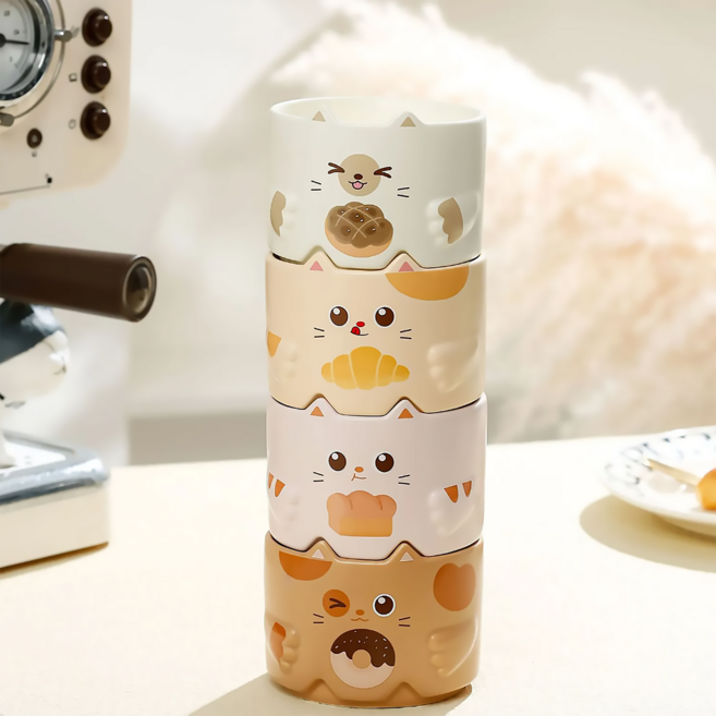 태호수이 예쁜 귀여운 고양이 동물 겹처지는 도자기 320ml 머그컵 1EA, 1개, 식빵냥이
