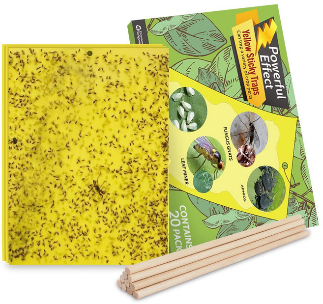Kensizer 20-Pack Fruit Fly Trap Yellow Sticky Gnat Traps Killer for Indoor/Outdoor Flying Plant