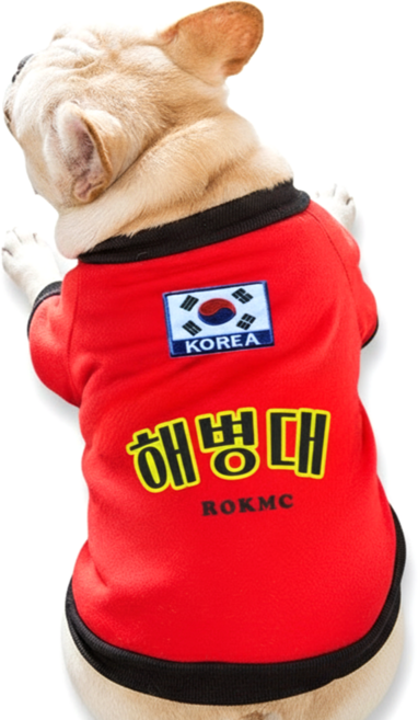 해병대 반려동물 강아지옷 메쉬 쿨링 티셔츠, 레드, 1개