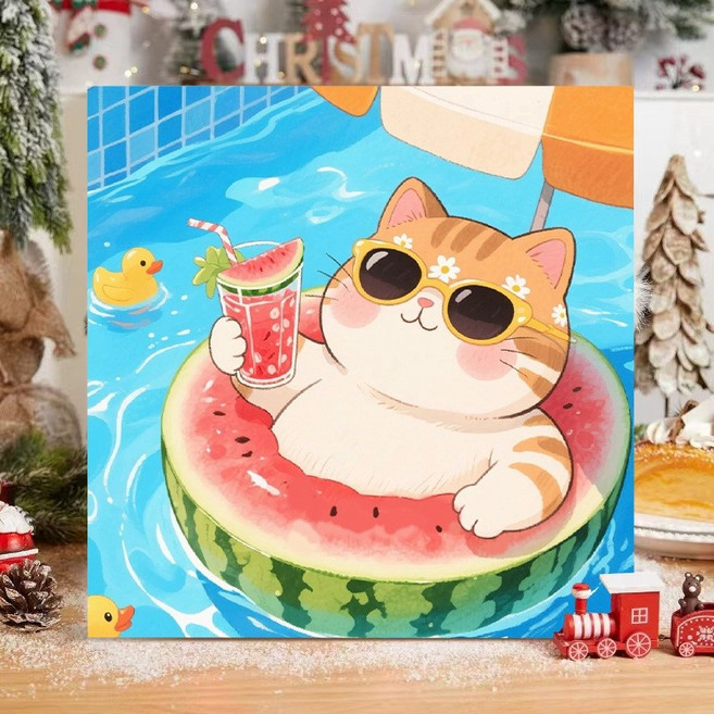 모던시스터즈 DIY 그림 그리기 세트 20*20 힐링 동물 유화 고양이 그림 취미, 6.수박 캣, 1개