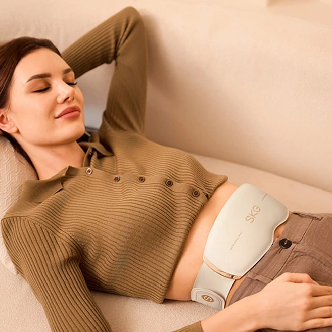 SKG 온열 EMS 무선 복부 마사지기 허리 마사지 뱃살 안마기, 베이지, GS500