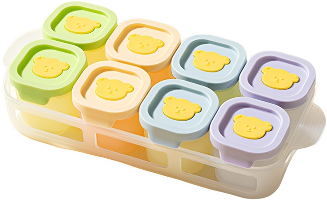 BobbyDOLL 嬰兒副食品分裝盒 8入組 矽膠輔食盒, 1個, Multi-color