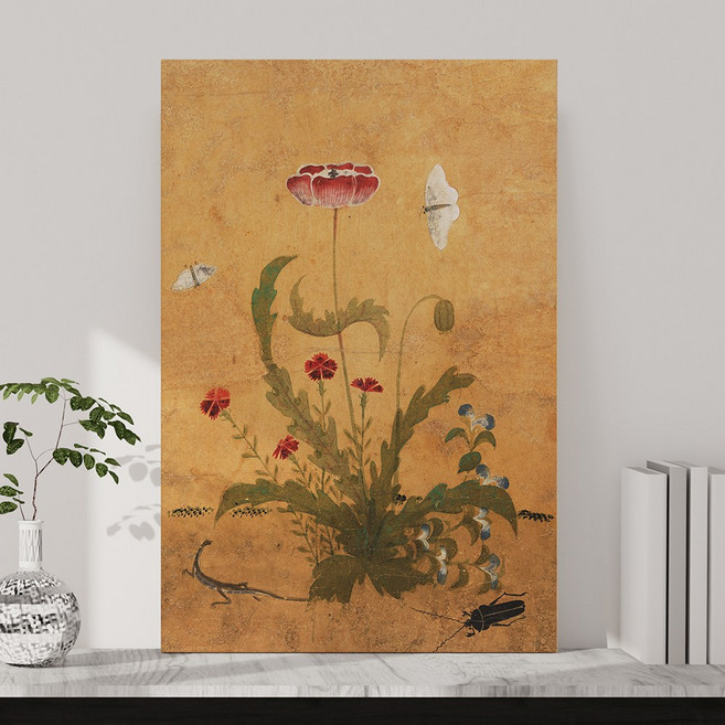 신사임당 신윤복 전통 민화 풍수 한국 전통 민속화 풍속화 인테리어 학교 교실 교육 액자, 04.신사임당-양귀비와도마뱀