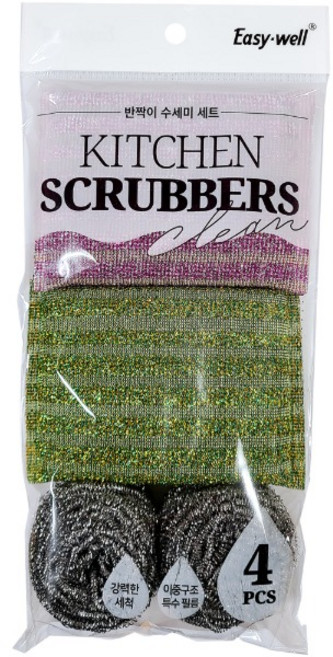 한국타미나 반짝이 수세미세트 (4ps 1세트) 설거지 싱크대청소 캠핑 욕실청소, 1개