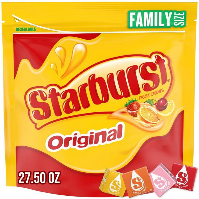 STARBURST 오리지널 프루트 츄 개별 포장 츄이 캔디 가족용 지퍼백 대용량 780g, 6세트