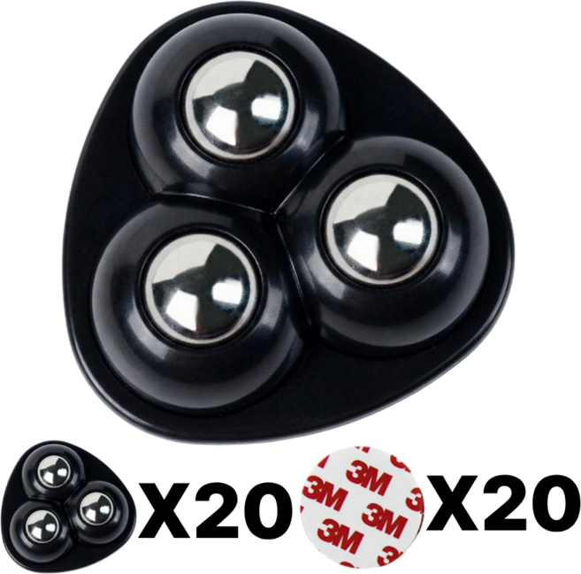 로젠스 부착식 회전 3구 롤러 바퀴, 20개, 모던블랙