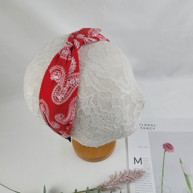 8color 페이즐 패턴 반다나 와이어 리본 매듭 두건 편안한 헤어밴드 머리띠 서진이네 정유미