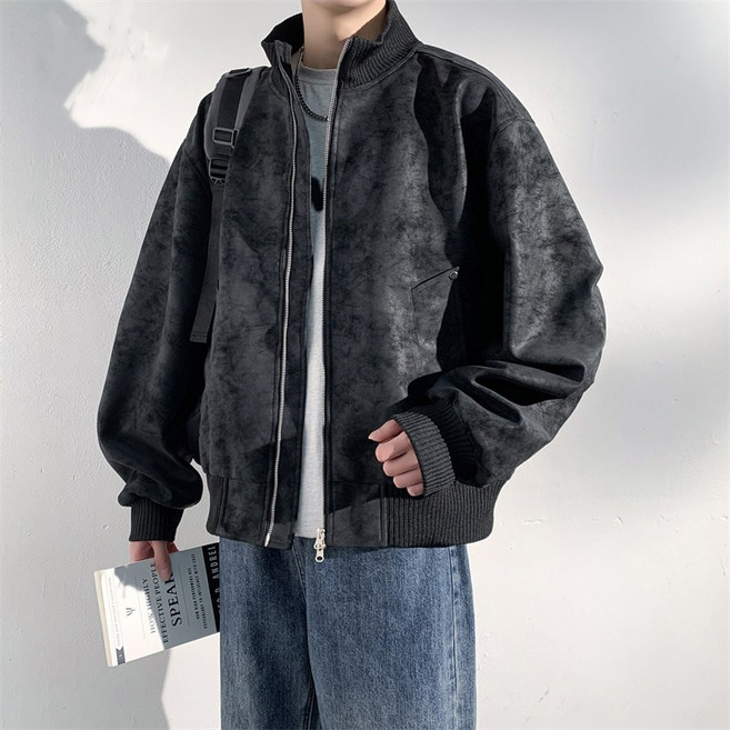 ANYOU 남성 오버핏 PU 가죽점퍼 방풍 라이더 자켓 캐주얼 데일리 코트