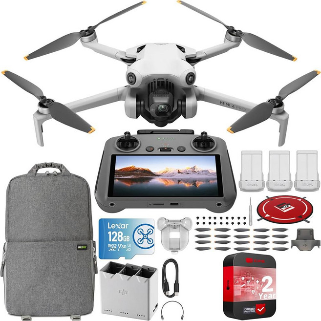 RC 2 리모컨(화면)이 장착된 DJI 미니 4 프로 접이식 드론 4K 비디오 카메라 249g 미만, 1 Mini 4 Pro Fly More Combo (D
