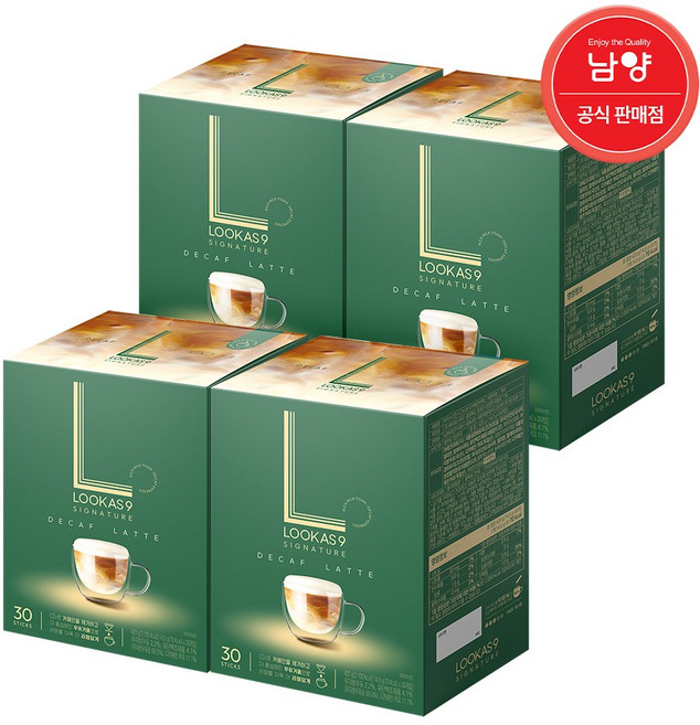 루카스나인 시그니쳐 디카페인 라떼 커피믹스, 14g, 30개입, 4개