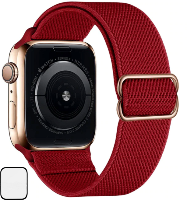 NUBASE 애플워치 호환 고탄력 링크 솔로루프 스포츠루프 버클 스트랩, 레드