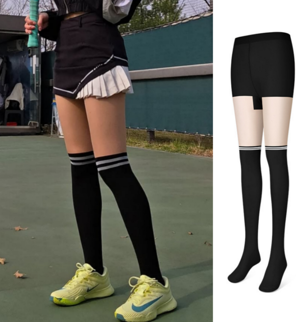 버디프로 자외선차단 예쁜 투톤 올인원 골프 스타킹, 2개, 블랙