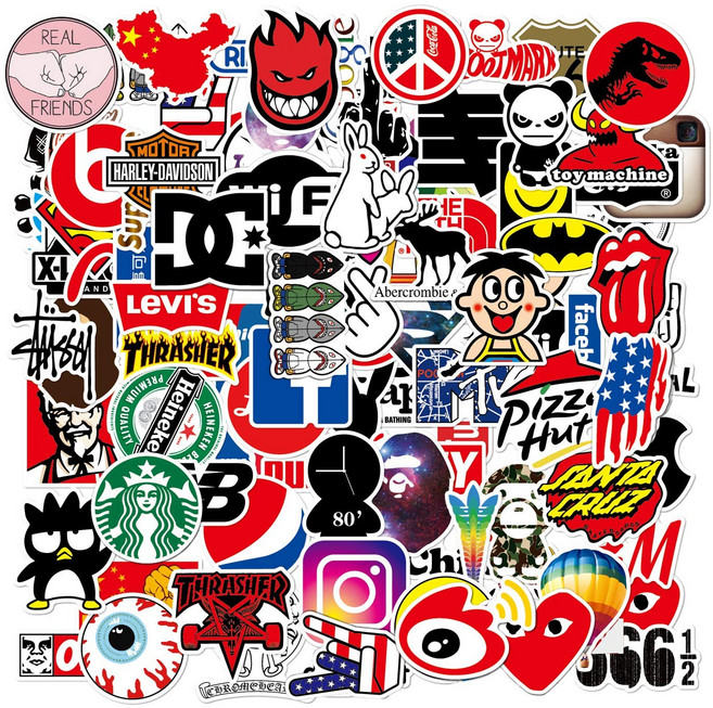 패션 브랜드 스티커 세트 100장들이 브랜드 방수 데칼 씰 팩 가방 노트북
