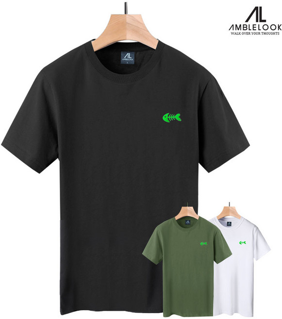 엠블룩 프리미엄 반팔티 엠보물고기 남성 여성 빅사이즈 면스판 프린팅 단체 커플룩