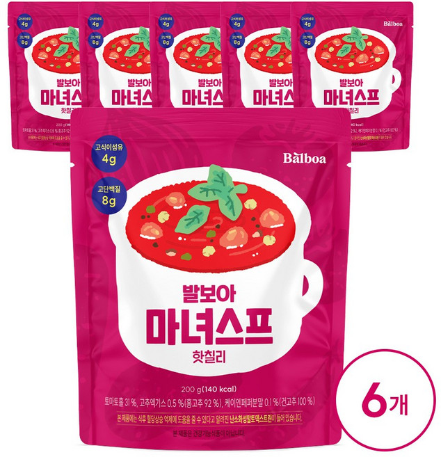 발보아 저당 마녀스프 핫칠리, 6개, 200g