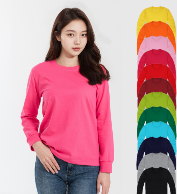 긴팔 20수 라운드넥 티셔츠 무지 기본 코디 남여공용 S-3XL 빅사이즈 국내생산