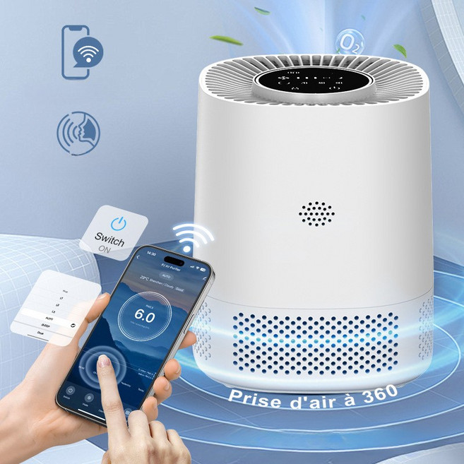가정용 데스크탑 터치 와이파이 스마트 공기 청정기 자동차 방향제 PJ06, 화이트