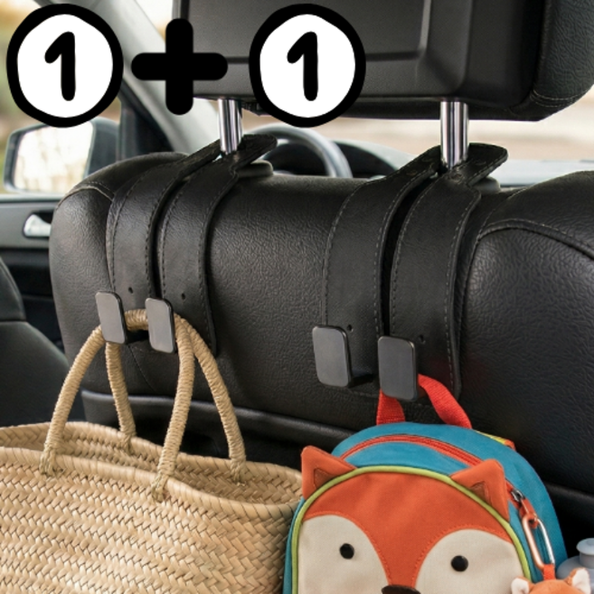 쿠할 자동차 가방걸이 헤드레스트 듀얼 후크 휴대폰 거치대 고리 차량 수납, 블랙, 1세트