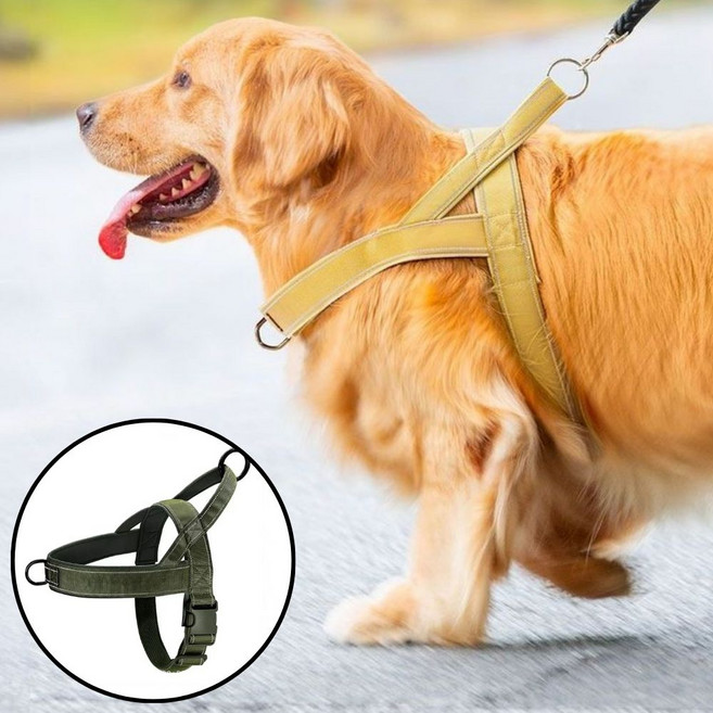 미야우 초경량 대형견 중형견 강아지 앞섬방지 하네스, 1개, 카키